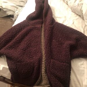 UO Reversible Eggplant & Taupe Sherpa Teddy Jacket